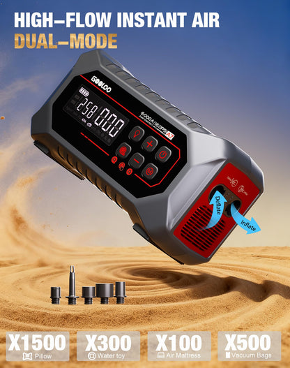 GOOLOO A7 Jump Starter with Air Compressor, 6000A &160PSI 12V Car Battery Jumper Starter Portable Booster Pack, Supersafe Jump Box (All Gas & 10L Disel) with Tire Inflator & Air Pump(Inflate& Deflate)