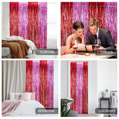 LOLStar 3 Pack Valentines Foil Fringe Curtains Valentine's Day Party Decorations 3.3X6.6 ft Red Pink Tinsel Metallic Photo Booth Props Backdrop Streamers for Valentine's Day Decor Birthday Wedding