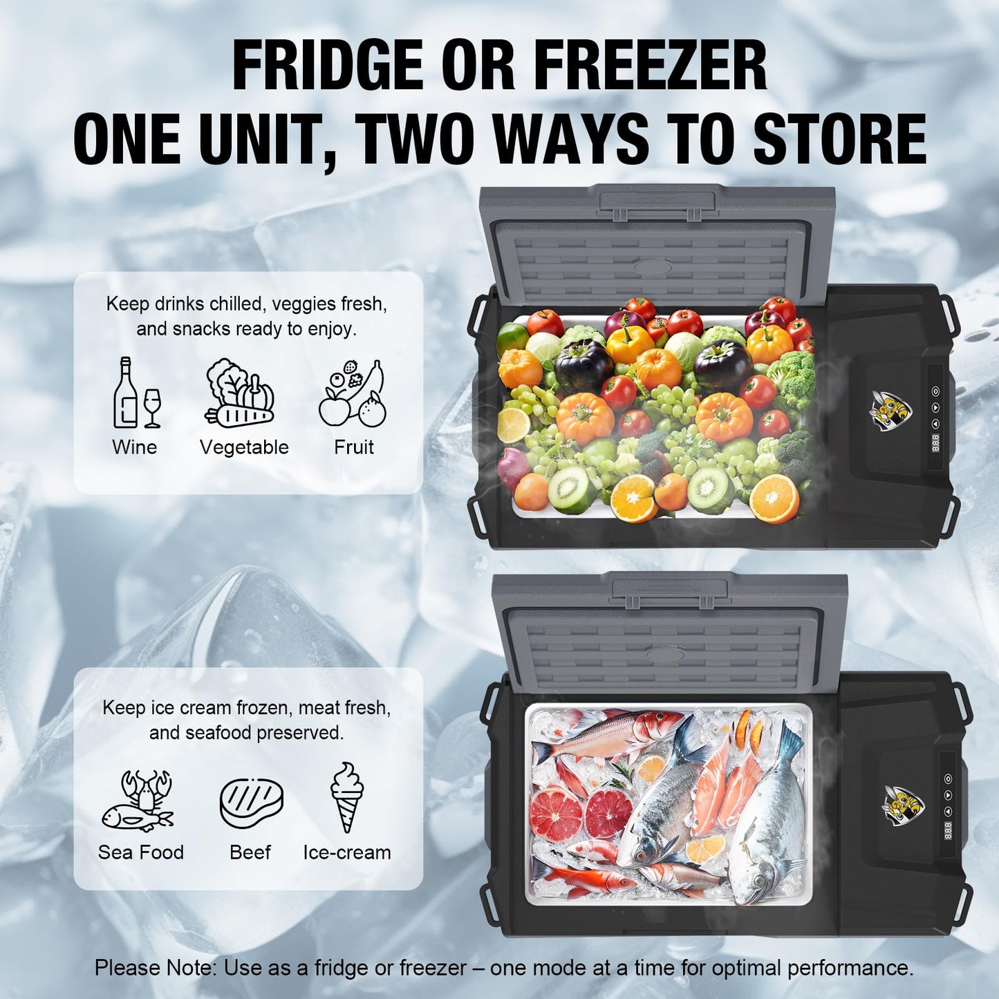 YELLOW JACKET 12 Volt Car Refrigerator, 16 Quart Electric Cooler, Portable Car Fridge for Outdoor Camping Travel, 12V/24V DC 110~240 Volt AC Refrigerator for Truck RV Home Office,-4℉-68℉