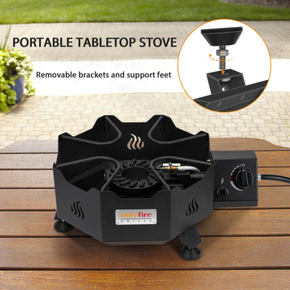 ONLYFIRE GRILLS Portable Gas Burner with Adjustable Removable Legs, Propane Camping Stove for Backyard RV Tailgating Outdoor Cooking, for Wok, Skillet, Frying Pan, Pot, 4FT Hose, 65000BTU, GS301