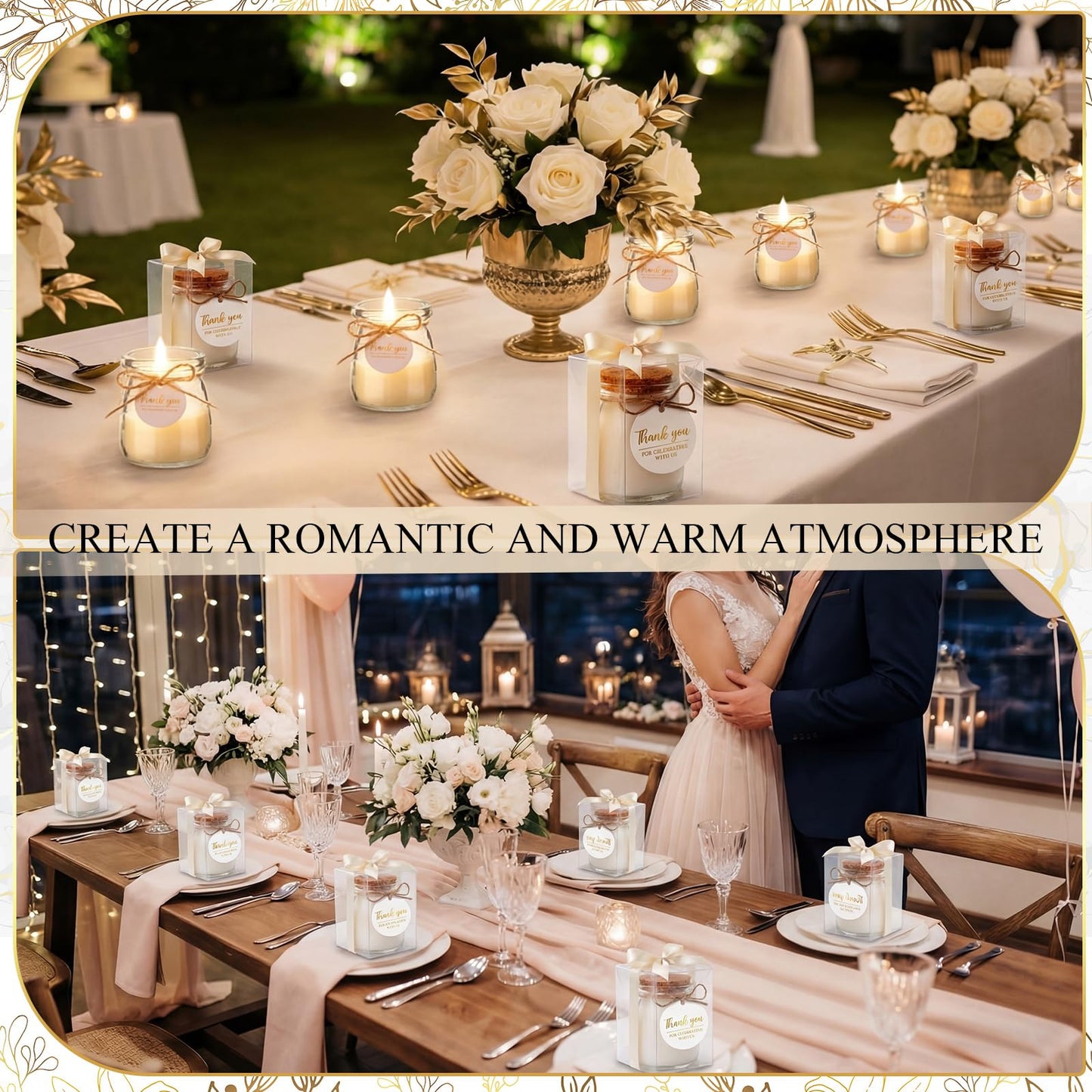 MTLEE 20 Sets Wedding Candle for Guests Beige Thank You Candles Gift Bulk Glass Jars Scented Soy Wax with Clear Gift Box for Bridesmaid Groomsman Bridal Shower Housewarming Party Favors