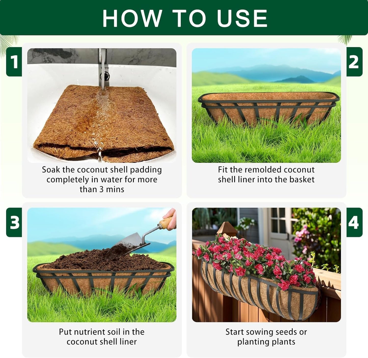 Skiennix Pre-Formed Coco Fiber Liners - Eco-Friendly Replacement for Planters & Baskets | 24-Inch, 2-Pack