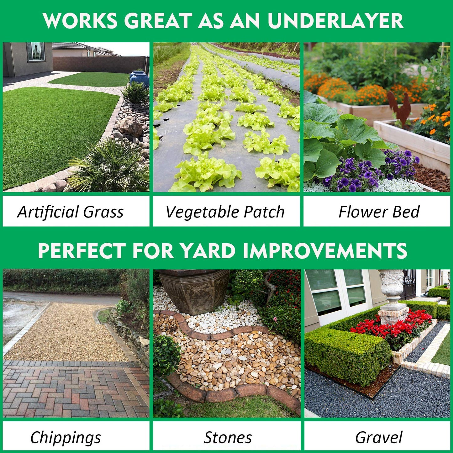 Kdgarden Premium 5oz Pro Weed Barrier Landscape Fabric Ground Cover Heavy Duty Commercial Anti-Weed Gardening Mat, 6ft x 200ft, Black