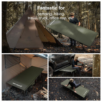 ONETIGRIS SUPRATIROS Extra Large Camping Cot, Height Adjustable Oversized Sleeping Cot with Extending Legs for Camping, Car Trips, Truck, Beach, Office Nap, Sturdy Supports Up to 400lbs (Ranger Green)