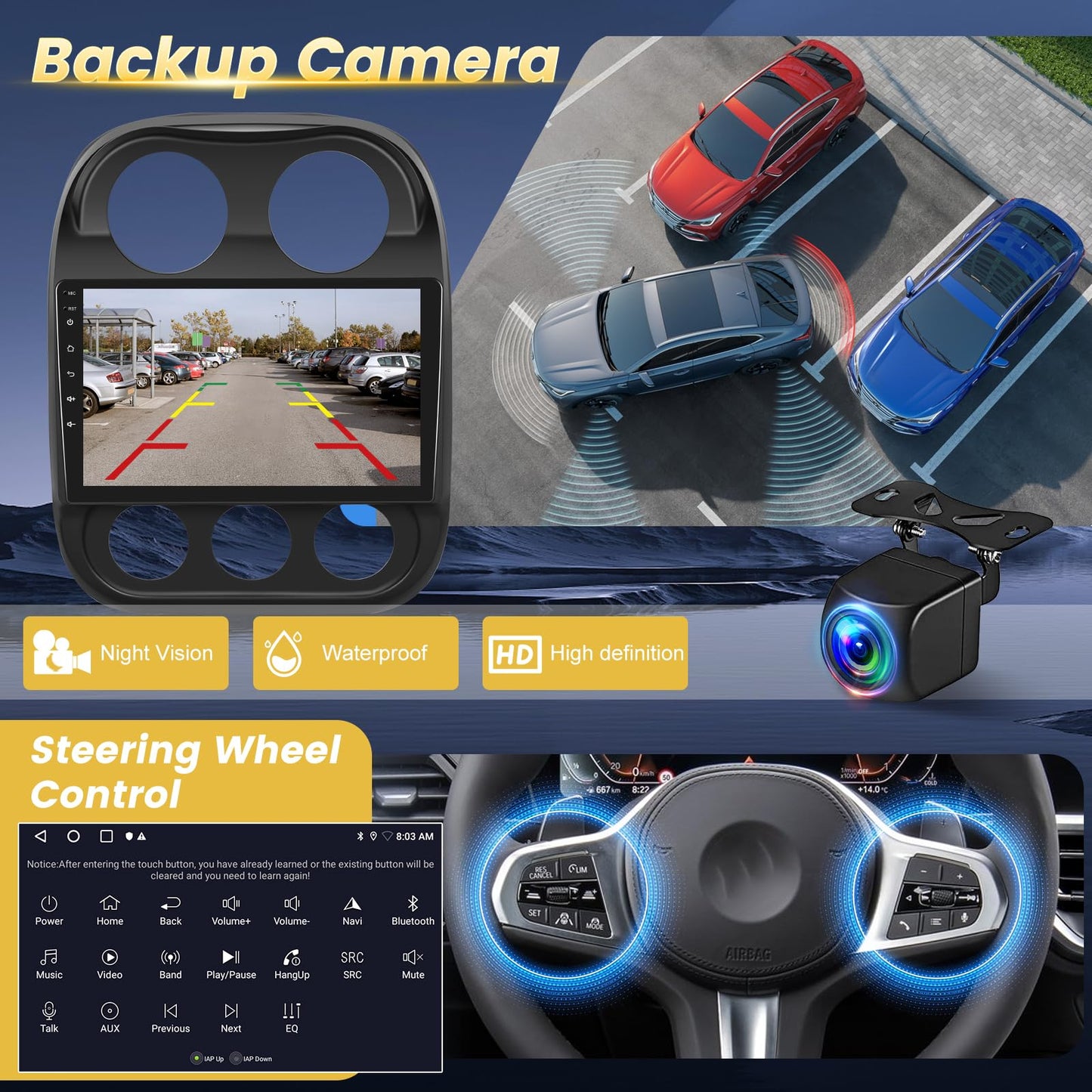 EKAT [2G+64G] 10 inch Screen for Jeep Compass Patriot Radio 2010-2016, Android Compass Car Stereo with Carplay/Android Auto/1080P/Bluetooth/WiFi +AHD Backup Camera