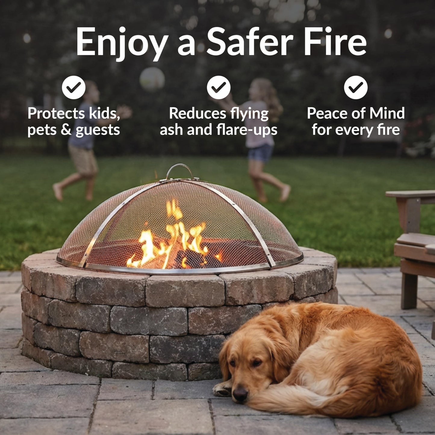 Sunnydaze Round Stainless Steel Spark Screen - Rust-Resistant Heavy-Duty Metal Fire Pit Spark Screen with Handle - 30" Diameter