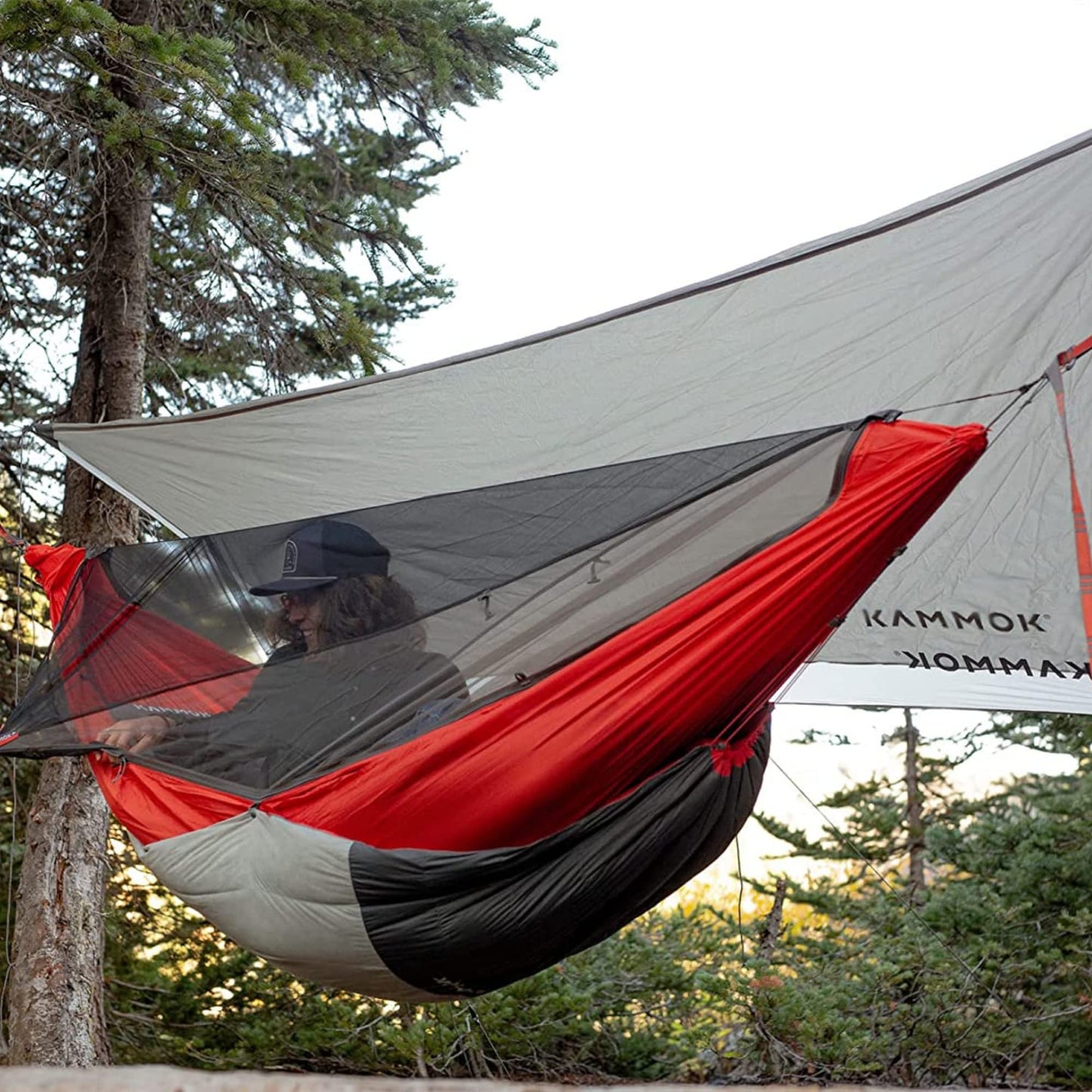 KAMMOK Mantis Ultra Light Hammock, All Seasons, Mosquito Net, Storage Bag, Camping, Outdoor Activities - Ember Orange