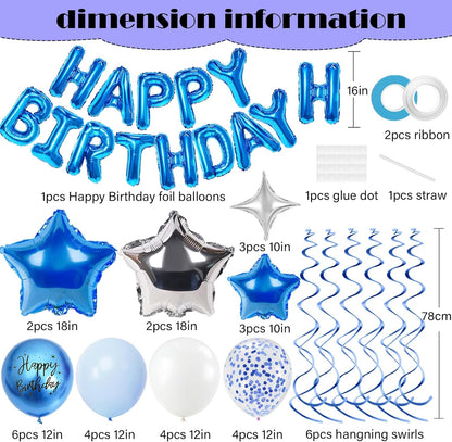 3D Foil Blue Happy Birthday Balloon Banner by [Brand Name] - Star Balloons & Confetti for All Ages