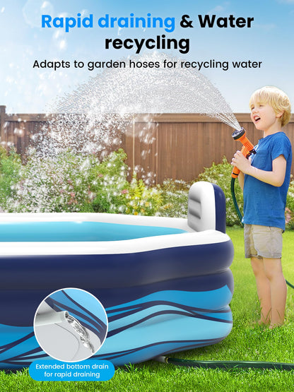 VISTOP Inflatable Pool for Kids & Adults | Oversized Thickened Large Swimming Pool with Seats and Backrests Family Summer Blow Up Water Pools - BPA-Free Backyard Water Park, Garden SPA Tub 120 inch