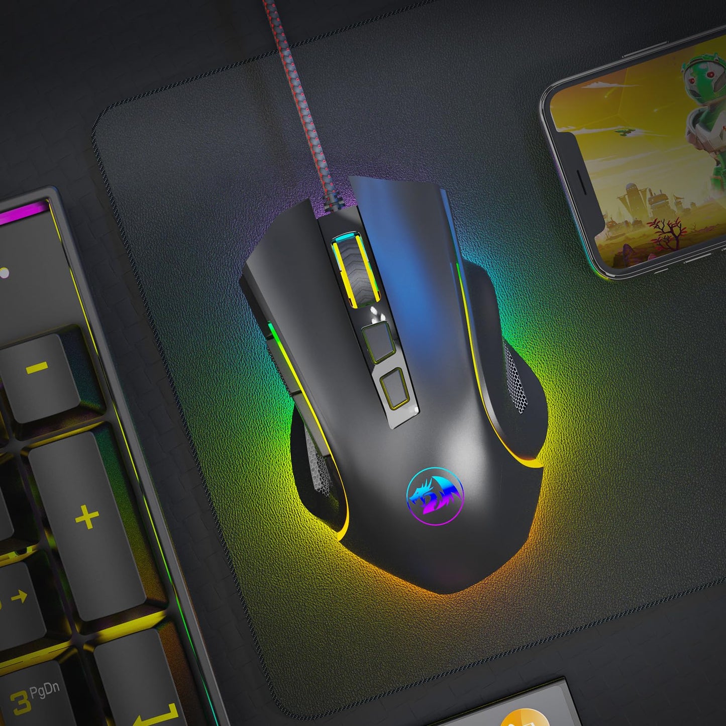 Redragon M602 Griffin RGB Gaming Mouse, RGB Spectrum Backlit Ergonomic Mouse with 7 Programmable Backlight Modes up to 8000 DPI for Windows PC Gamers (Black, Wireless)