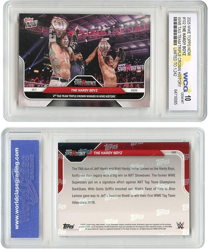 2025 WWE Topps Now The Hardy Boyz Tag Team Triple Crown History Wrestling Card #102 - Graded GEM Mint 10