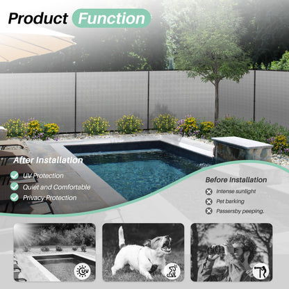 SunnyRoyal 6' x 24' Privacy Fence Screen Panel with Iron Poles Freestanding No Dig Heavy Duty Windscreen Mesh Fabric Temporary Dog Fencing for Outdoor Backyard Patio Garden (Light Gray)