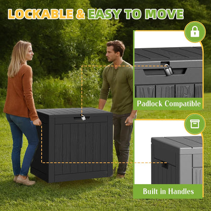 Resin Deck Box 35 Gallon - Waterproof & UV-Resistant Outdoor Storage for Cushions, Tools | Black
