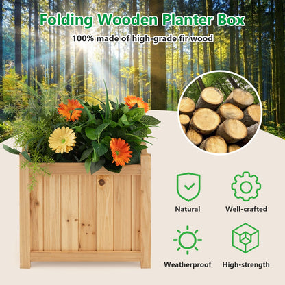 Giantex 15” Planter Raised Garden Bed - Wooden Planting Box, Outdoor Folding Square Planter w/Removable Bottom, Premium Drainage System for Herbs, Fruits, Flowers, Succulents, Simple Assembly