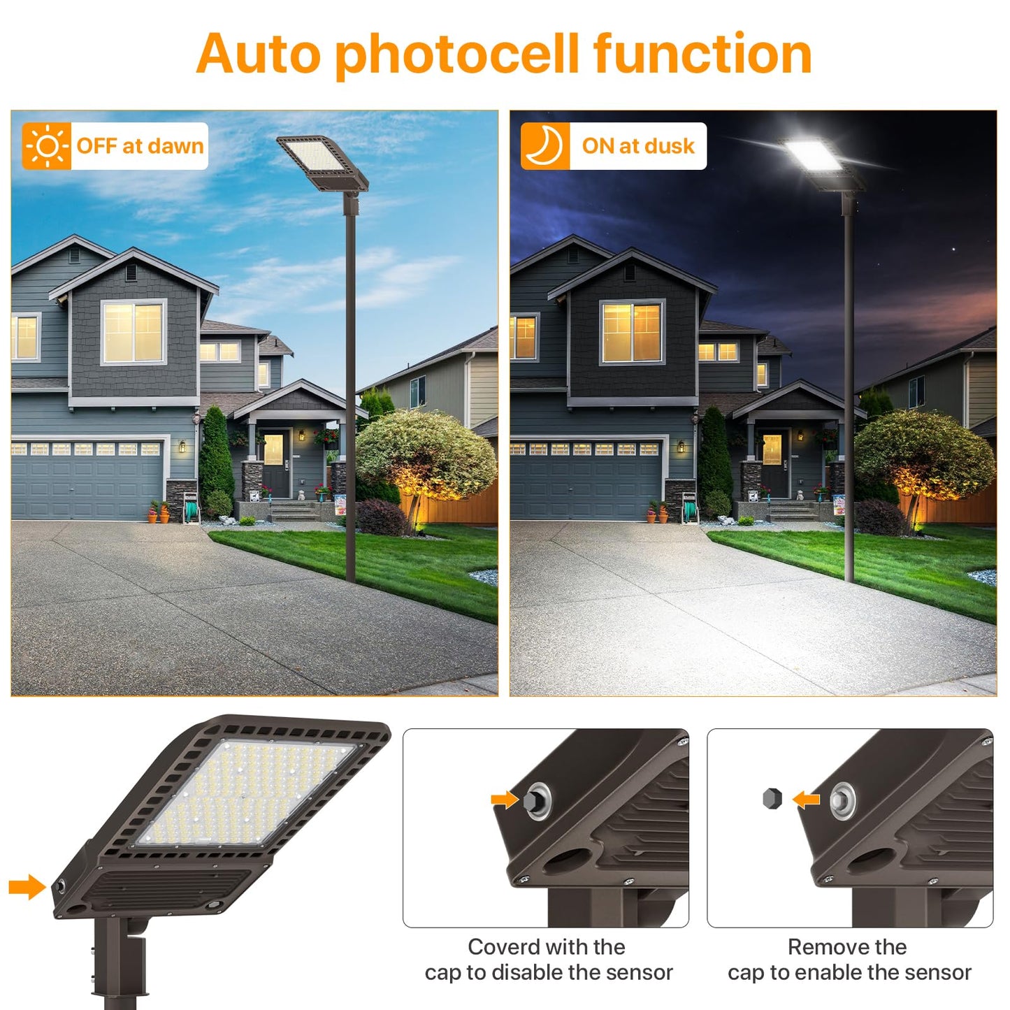 DEMILARE 400W LED Parking Lot Light, 60000LM Pole Lights Outdoor with Dusk to Dawn Photocell 5000K IP65 100-277V, 150LM/W Commercial Lights for Stadium, Roadway