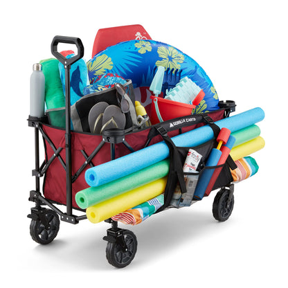 Gorilla Carts Collapsible Folding Outdoor Utility Wagon, 7 Cu Ft Oversized Bed, 150 lb Load Rating, Red – Foldable Rolling Cart w/ Pockets & Cup Holders for Beach, Camping, Sports or Picnic