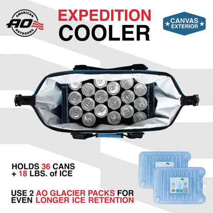 AO Coolers Expedition Canvas Soft-Sided Cooler Bag, Leak-Proof, Insulated, Lightweight, Royal Blue, 36-Can