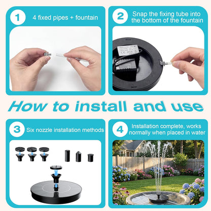 AMZtime Solar Fountain - Upgraded Mini Solar Powered Pump for Bird Bath, Garden, Pond & Pool