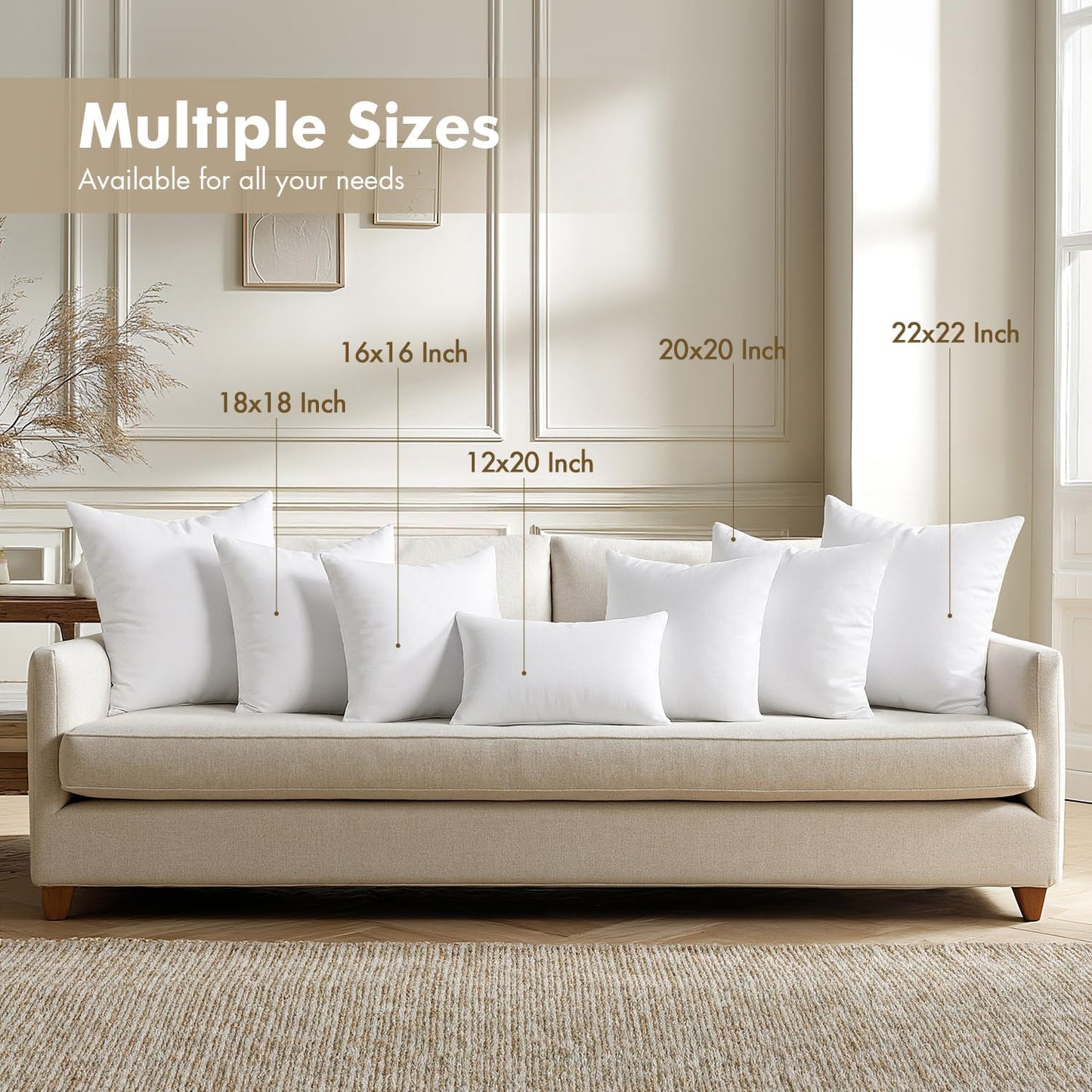 MIULEE Throw Pillow Inserts - Pack of 4, 20x20 Inch, 100% Virgin Microfiber for Ultimate Comfort