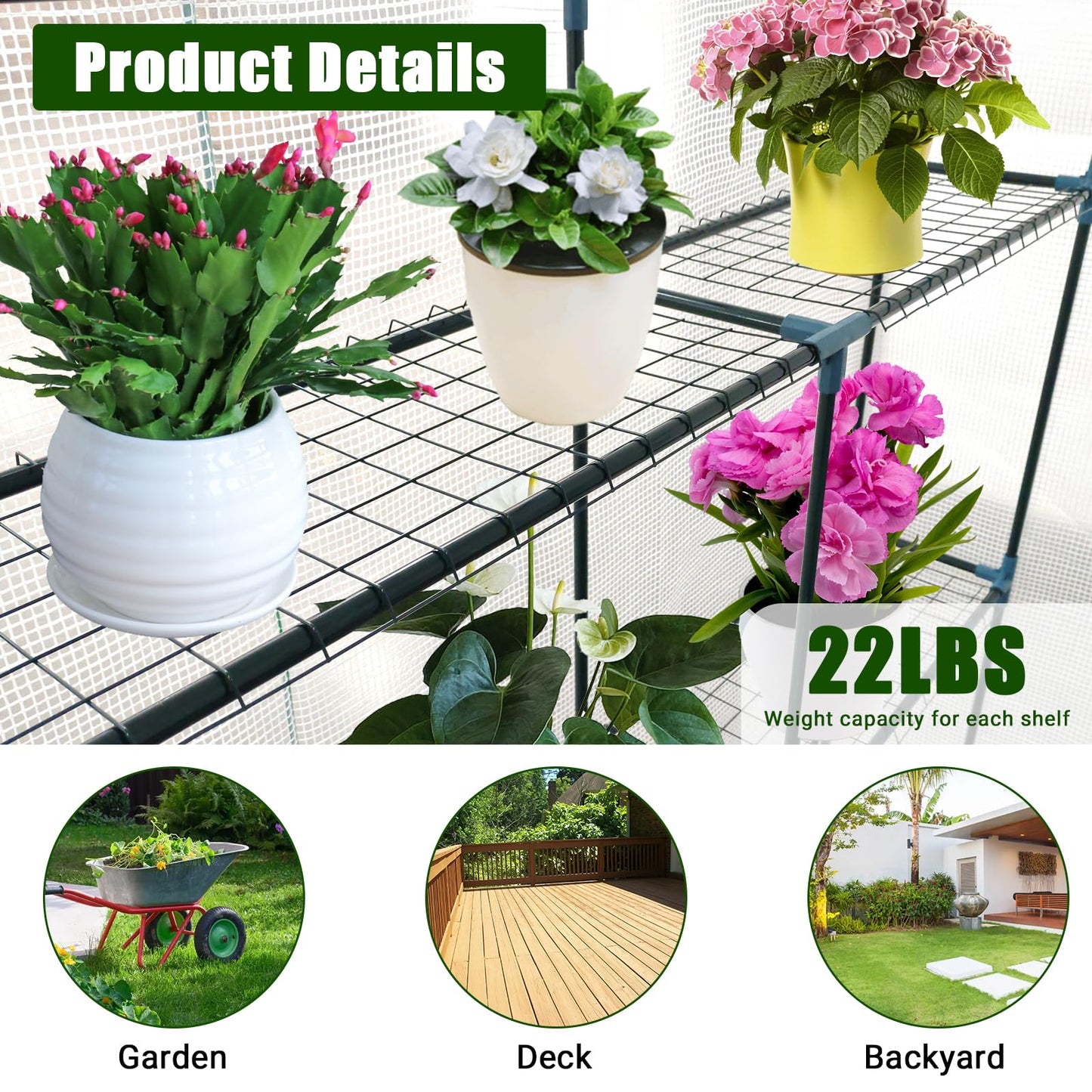 Greenhouse for Outdoors,Walk in 3-Tier 9 Shelves Green House w/Roll-Up Zippered Door Anchors and Ropes,Waterproof & UV Protected Plant Garden Hot House for Garden Patio Backyard,57 x 85 x 76''