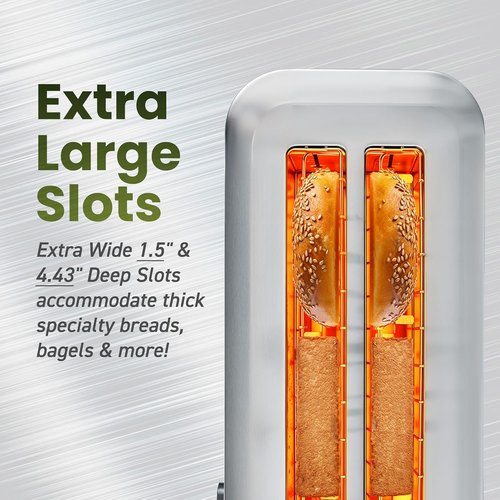 Elite Gourmet Long Slot 4-Slice Toaster - 1.5” Wide Slots, 6 Shade Settings, Stainless Steel Finish
