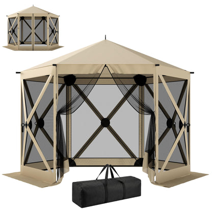 Outsunny 10 x 11 ft Pop Up Gazebo Screen Tent, Outdoor Portable Instant Camping Canopy Screen House Sun Shelter with Mesh Nettings, Carry Bag, Ground Stakes, Ropes for Patio, Backyard, Beige