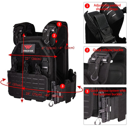 BOMTURN Tactical Vest for Men Quick Release Laser-Cutting Modular Vest for Outdoor