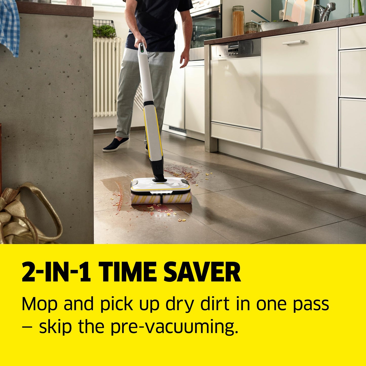 Kärcher FC 7 Cordless All-in-One Hard Floor Cleaner with 4-Roller Technology for Simultaneous Wet and Dry Debris Removal