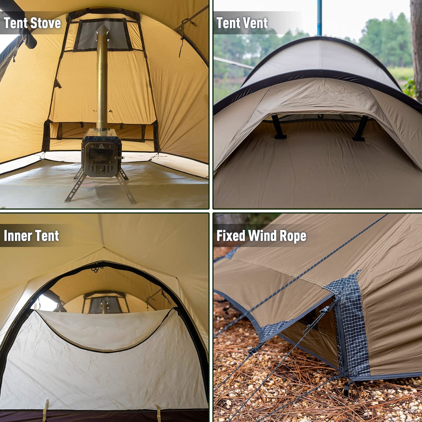 POMOLY Tunnel Tent for 1-2P Camping, Locomotive 2 Chimney Tent for 4 Season Hiking, Backpacking, Hunting (Without a Ground Sheet)