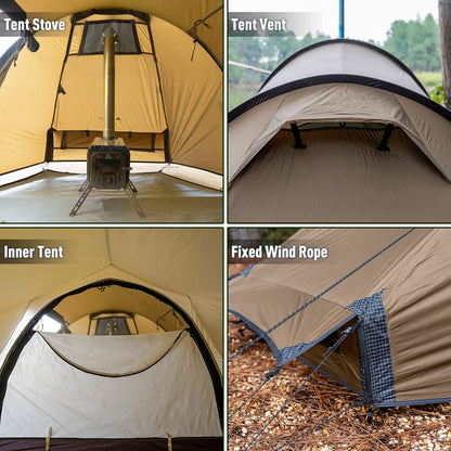 POMOLY Tunnel Tent for 1-2P Camping, Locomotive 2 Chimney Tent for 4 Season Hiking, Backpacking, Hunting (Without a Ground Sheet)