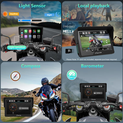 CARPURIDE W502BS for BMW Motorcycle CarPlay & Android Auto Dual Bluetooth, 5" Waterproof GPS Navigation Screen, Data Reading, Native Wonder, TPMS, Light Sensor, Music Sharing, Intercom, 16-Pin