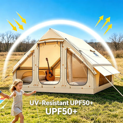 Inflatable Tents for Camping, Blow Up Tent with Hand Pump, Easy Setup Inflatable Hot Tent with Stove Jack, Waterproof Oxford Air Glamping Tents for Camping Adult 4 Person Upgrade Version