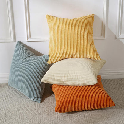 Volcanics Set of 4 Orange Teal Corduroy Decorative Couch Throw Pillow Covers 20x20 Inch, Modern Farmhouse Double-Sided Striped Cushion Cases, Soft Boho Square Accent Pillow Covers for Fall Home Decor