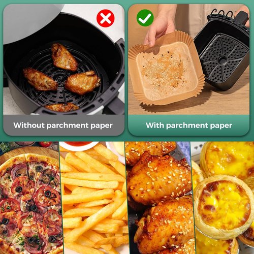 COSORI Disposable Air Fryer Liners - 100PCS Parchment Paper Sheets for 2 QT Mini Air Fryer | 4.7 Inch Square