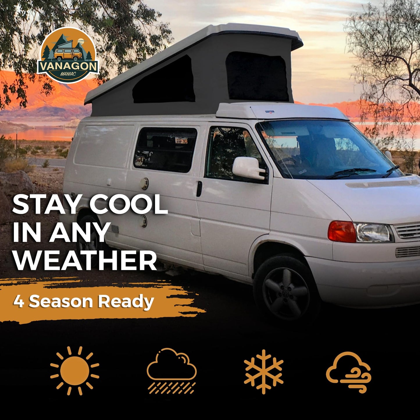 Roof Top Tent 3-Window Pop Top Car Camping Tent Durable Light Grey Canvas Compatible with VW T4 Eurovan Winnebago Camper Long Wheel Base LWB - Grey Mosquito Net, 2 Person Rooftop Tents Pop Up Camper