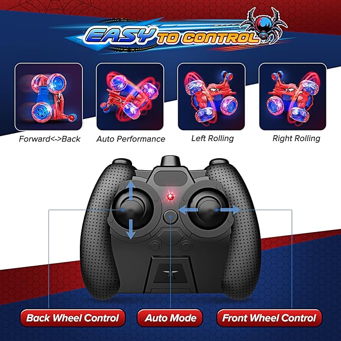 Remote Control Car RC Cars Toys for Boys Ages 4-12Cool Rechargeable Stunt RC Car with 360 Flips 4WD Wheel LightsFun Outdoor Toys for Kids Birthday Gifts Chritmas 4 5 6 7 8 9 10 11 12 Year Old