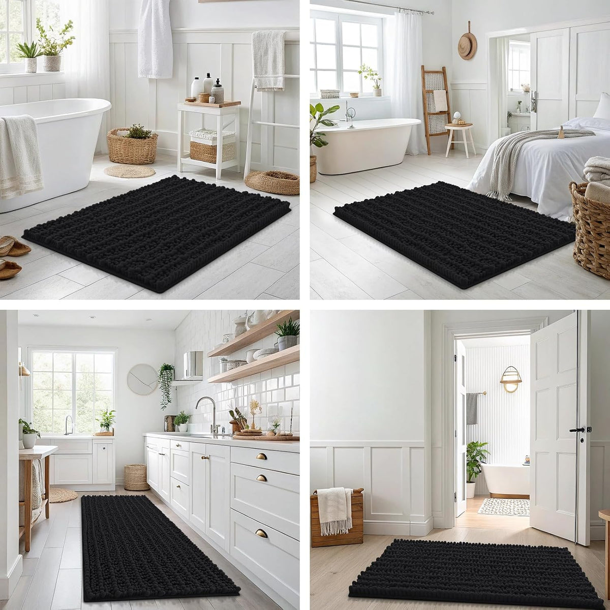 Smiry Bathroom Rugs - Extra Soft Chenille Bath Mat with Non-Slip Backing | 30x20 Inches, Black