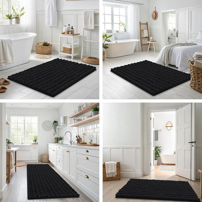 Smiry Bathroom Rugs - Extra Soft Chenille Bath Mat with Non-Slip Backing | 30x20 Inches, Black