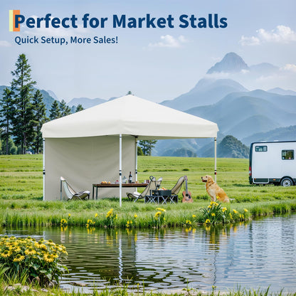 GarveeLife 10x10 Pop Up Canopy with 4Pcs Sidewalls Easy Up Camping Tent Outdoor Canopy with One Button Push Setup 1 Roller Bag 3 Adjustable Height 4 Weight Bags (White)