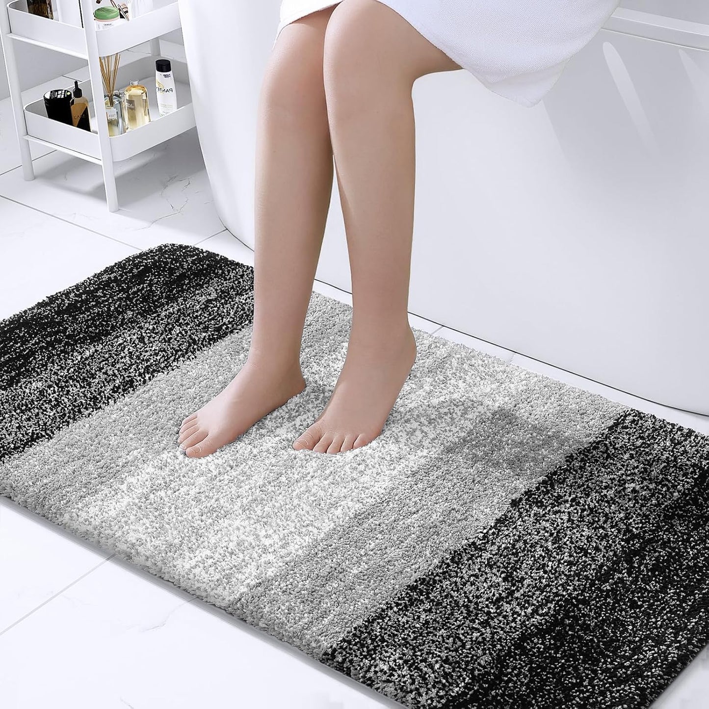 OLANLY Bathroom Runner Rugs - Extra Soft Microfiber Bath Mats | Quick Dry, Machine Washable, 47x24, Black