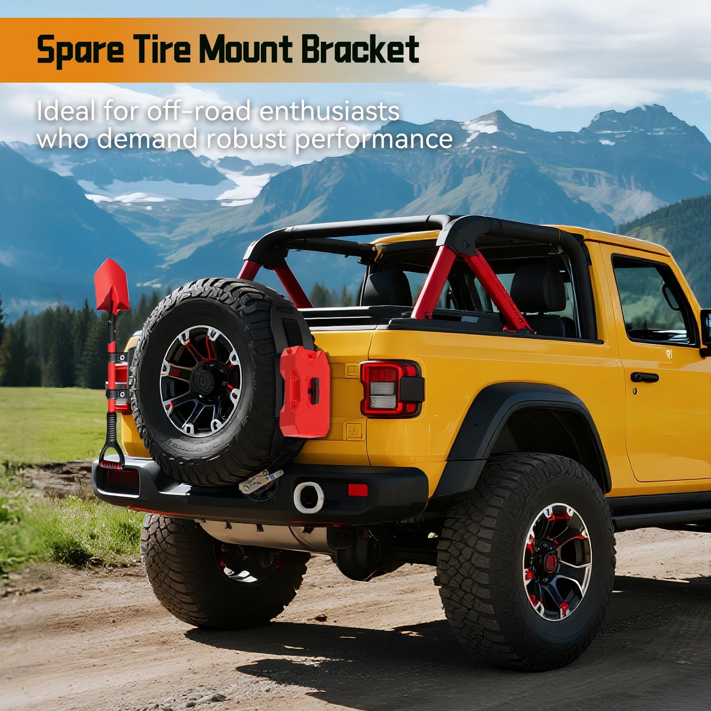 AC-TR-102S Tire Rack- 2 Pack Heavy Duty Spare Tire Mount, Quick Release Fuel Can Spare Tire Mount Bracket with Ratchet Strap for 30” - 40” Diameter Tires, Spare Tire Accessory Bracket for Off-Road