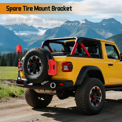 AC-TR-102S Tire Rack- 2 Pack Heavy Duty Spare Tire Mount, Quick Release Fuel Can Spare Tire Mount Bracket with Ratchet Strap for 30” - 40” Diameter Tires, Spare Tire Accessory Bracket for Off-Road
