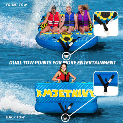 KMJETNIVY Towable Tubes for Boating Person,Pull Tube, Super Sofa Tubes for Boats,Inflatable Boat Tube,Front&Back Tow Points w/Heavy-Duty Thick Nylon Cover for Water Sports (3)