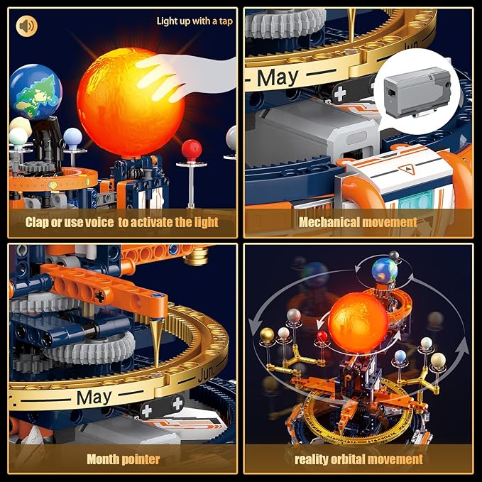 JAKI Solar System Building Set - Electric Solar System Model with Dynamic Lighting and Real Rotating Effects STEM Educational Space Toy for Teens and Adults Home Office Decoration.