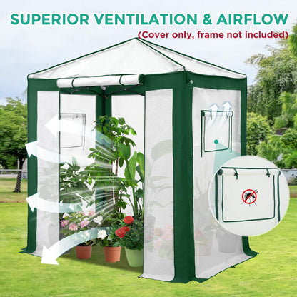 EAGLE PEAK Replacement Cover for 6x4 Portable Pop up Greenhouse with Polyester Reinforced Corners, Front Roll-Up Zipper Entry Door and 2 Roll-Up Side Windows (Frame Not Included), Green/White