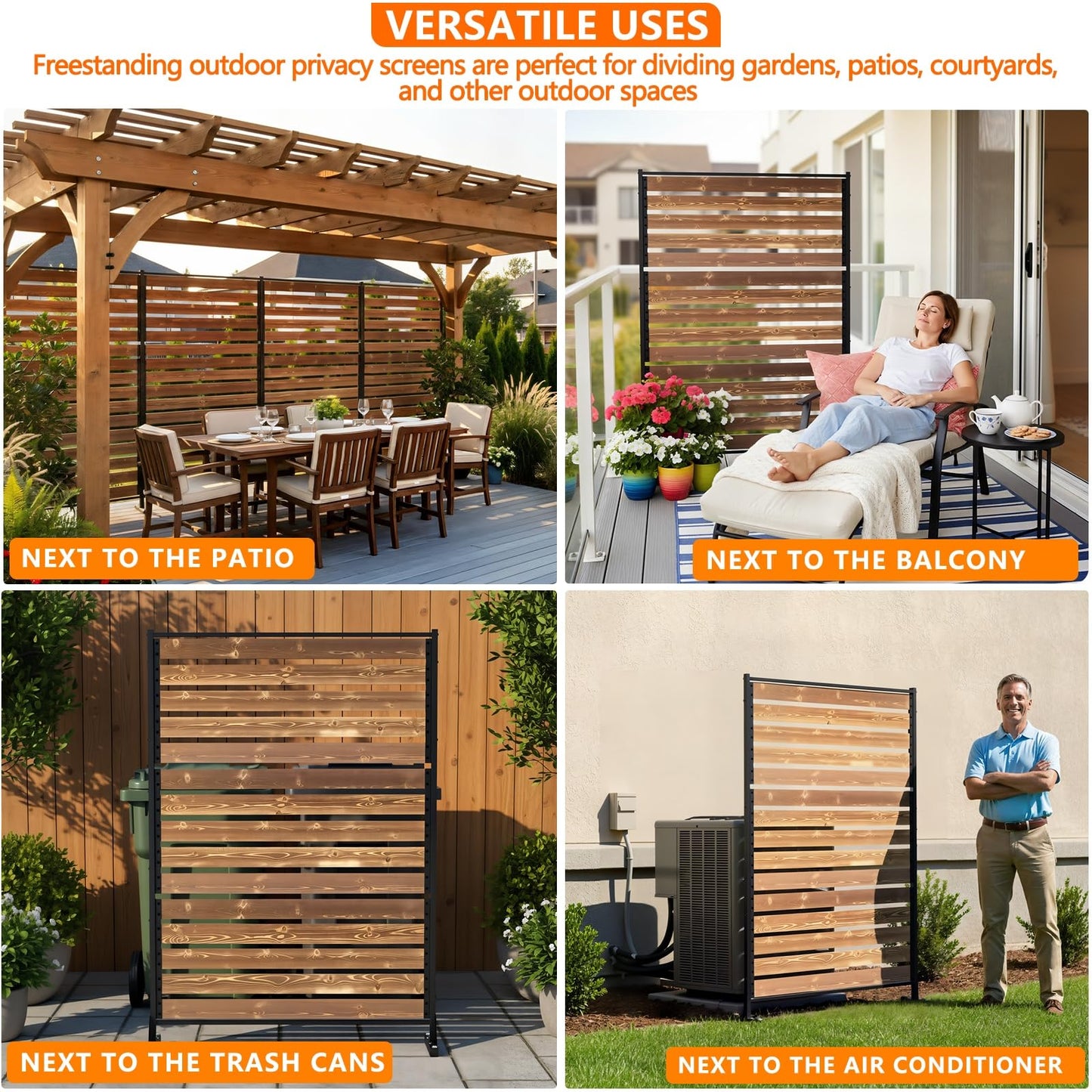 6FT Heavy Duty Wooden Privacy Screen, Upgrade Outdoor Specialty Anti-Corrosion Wood, Freestanding Privacy Fence, Balcony Patio Courtyard Outdoor Privacy Screen, Thickened and Widened Panel