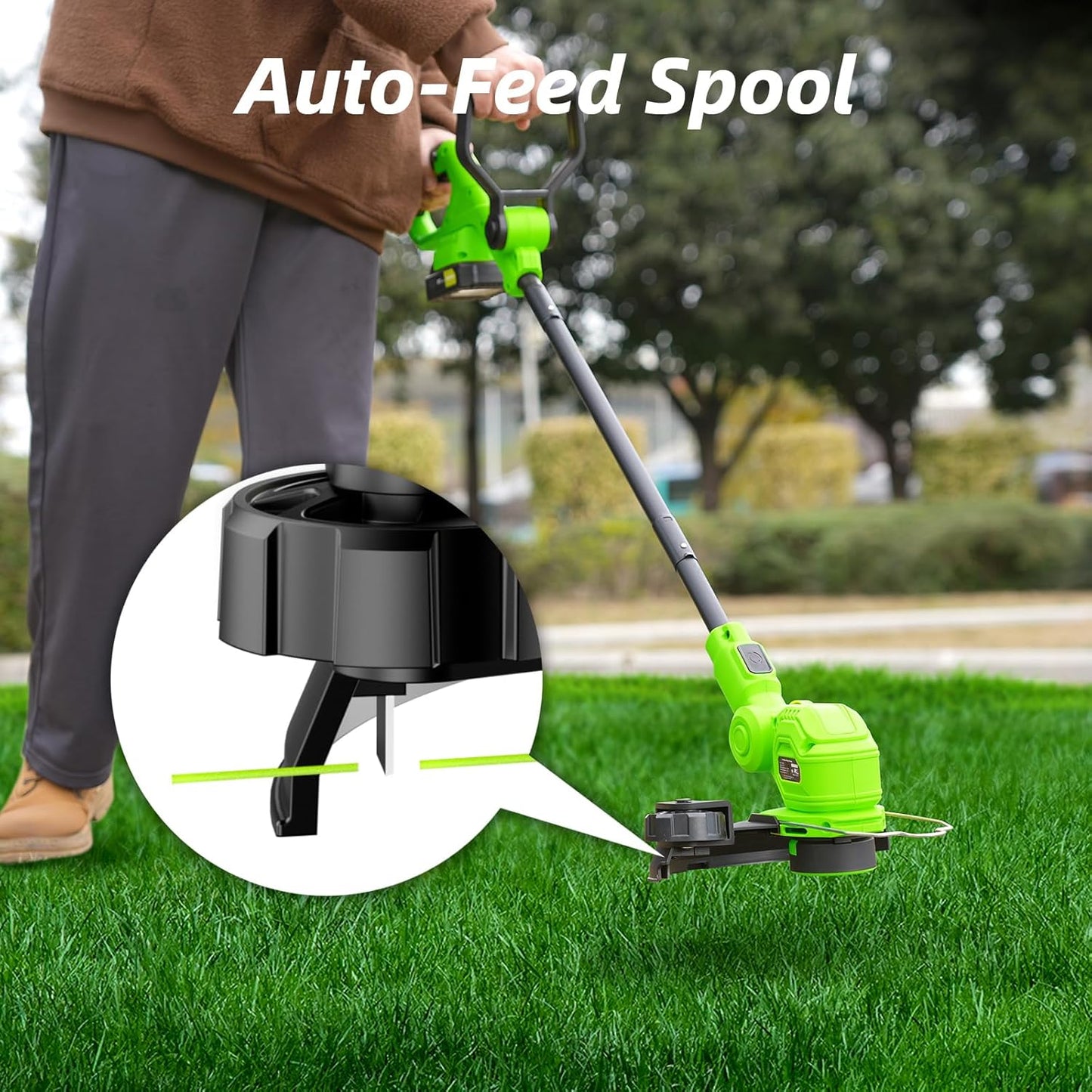 SUNCHERS 20V Cordless String Trimmer - 12-Inch Lawn Edger with Auto Line Feed & 2 Batteries | Green