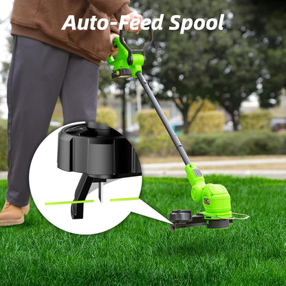 SUNCHERS 20V Cordless String Trimmer - 12-Inch Lawn Edger with Auto Line Feed & 2 Batteries | Green
