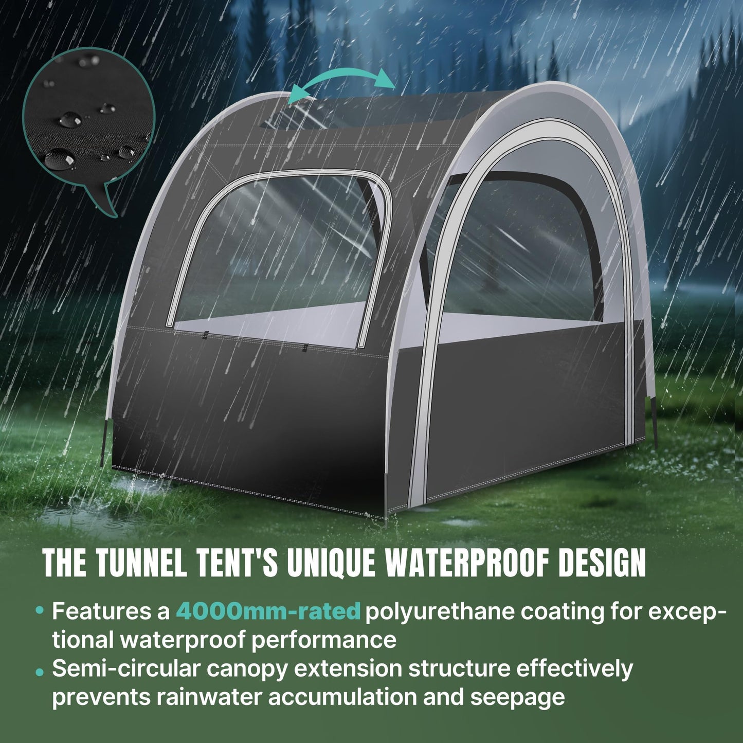Camping & Sports Tent, 82x59x65 in, 3-4 Person PVC Tunnel Tent, Weatherproof Sunshade, No Condensation, Spacious Interior, Ultra Visibility for Sports Events Camping Fishing Cheering