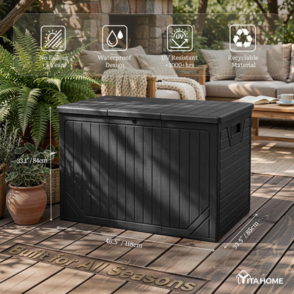 YITAHOME XXL 230 Gallon Extra Large Outdoor Deck Box, Lockable Resin Double-Wall Storage Box and Waterproof Patio Furniture Bin for Garden Tools & Pool Accessories, Black
